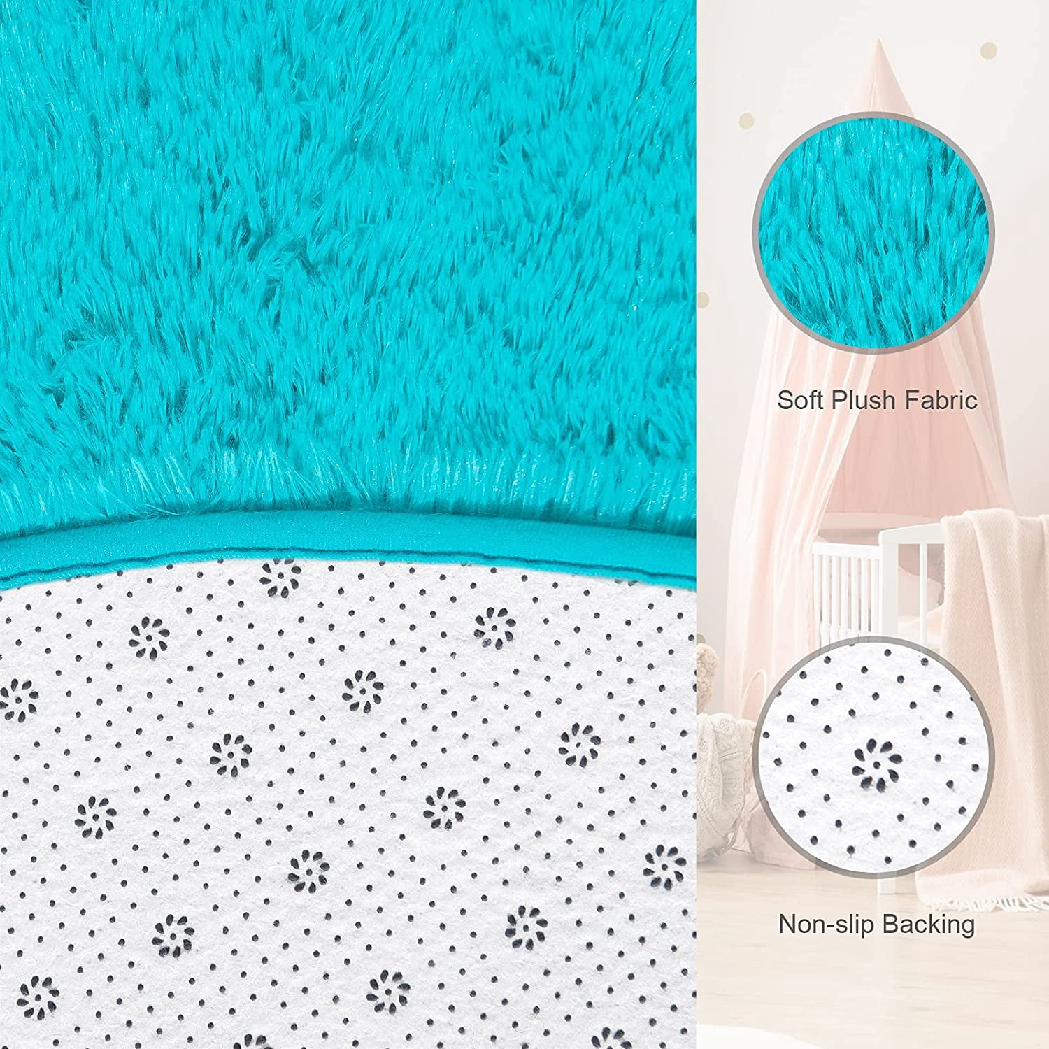 DweIke Round Rug for Bedroom,Soft Shaggy Area Rugs for Living Room Decor,Fluffy Circle Carpets for Nursery,4'x4',Blue