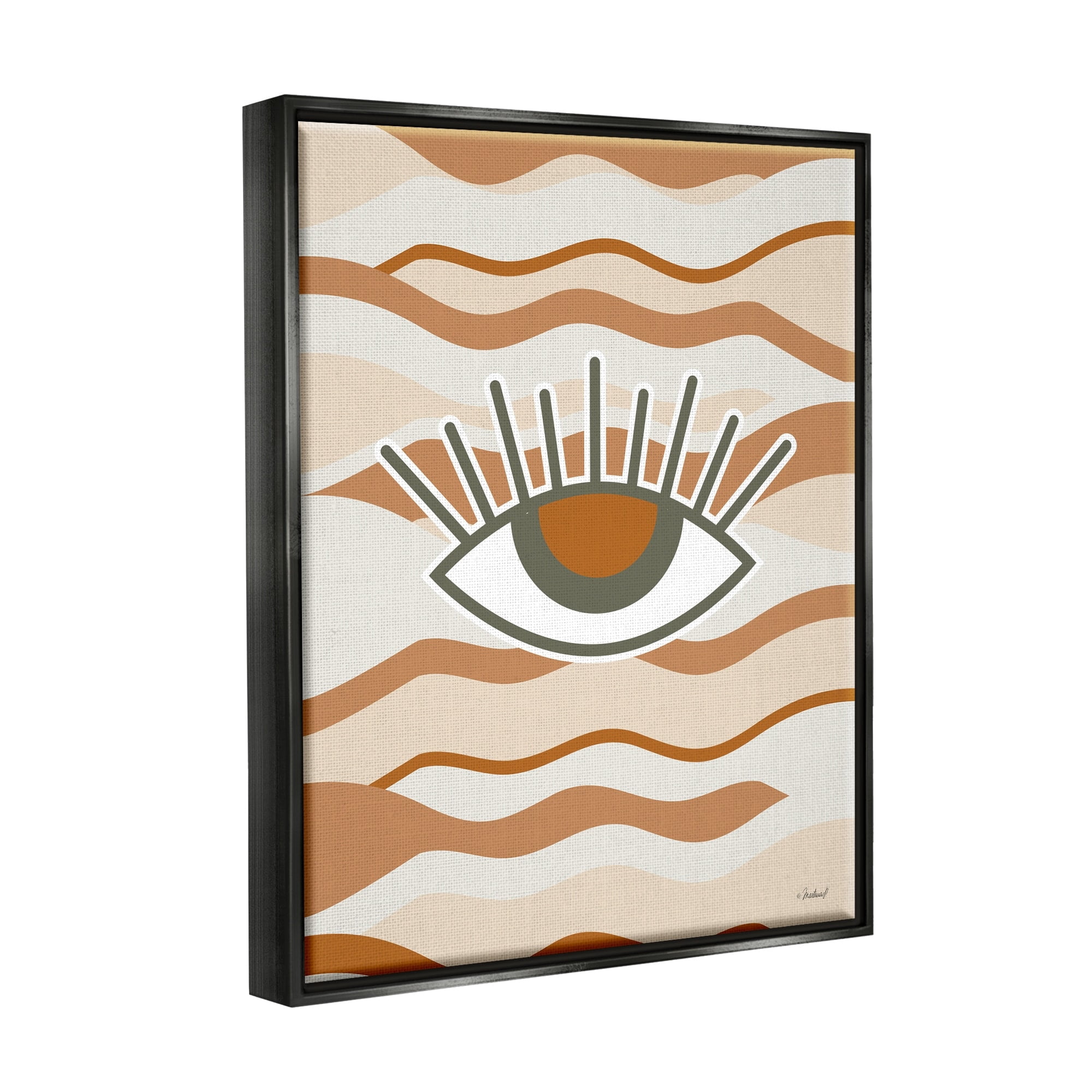 Stupell Industries Earthy Modern Spiritual Eye Wavy Striped Shapes Graphic Art Jet Black Floating Framed Canvas Print Wall Art, Design by Martina Pavlova