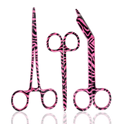 Set of 3 Cynamed Forceps and Scissors - Pink Zebra Stripes
