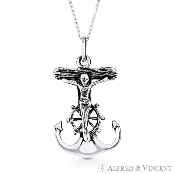 Anchor & Helm St. Clement's Mariner's 29x16mm (1.2x0.7in) Cross Pendant & Chain Necklace in Oxidized .925 Sterling Silver