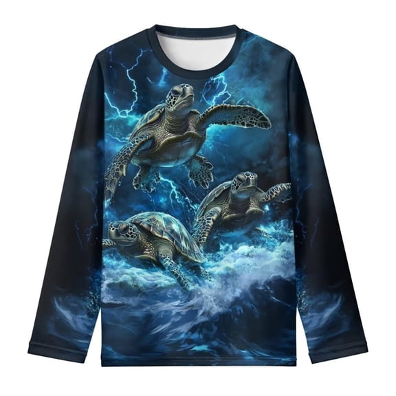 Hienoo Boys Casual Long Sleeve T Shirt Turtle Print Pullover Crew Neck T-Shirt, Sizes 3-14
