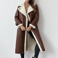 thumbnail image 6 of Lovskoo Overcoats Sherpa Lined Womens Winter Coats Trendy Notched Lapel Long Fleece Jacket Warm Furry Outerwear Coffee, 6 of 9