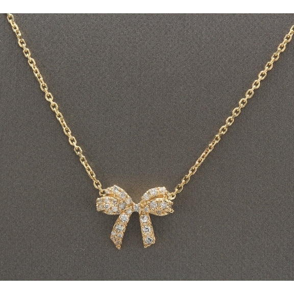 Diastar Jewels 14K Yellow Gold Finish Silver Round Cut CZ Bow Pendant