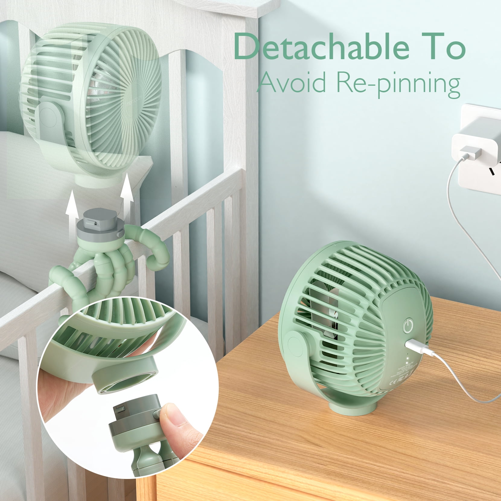 Momcozy Portable Stroller Fan, USB Rechargeable and Handheld Cooling Fan for Travel, Car Seat, Bedroom