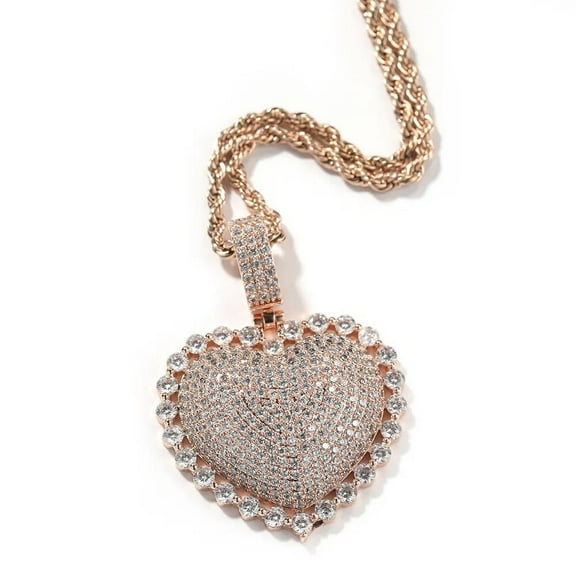 14K Gold Finish Simulated Diamond Heart Shape, Love Anniversary Wedding Charm Pendant Necklace, Birthday Gift, Gift for her, Christmas