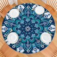 thumbnail image 2 of Stretch Round Tablecloth with Boho Floral Design, 44 Inch Elastic Hem for 38 to 42 Inch Tables, Durable Vinyl Cover for Cafe and Home, 2 of 7