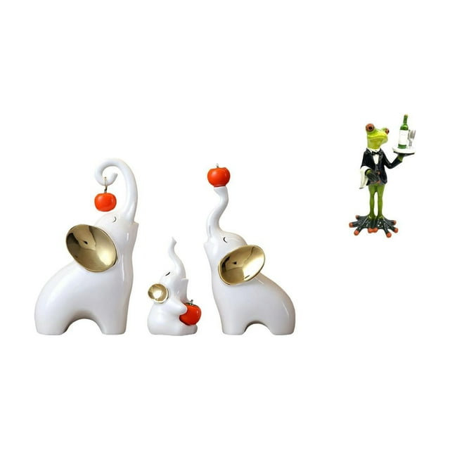 Esculturas de elefantes,Estatuas de elefantes,decoración del hogar,artesanías de cerámica,Figuras de elefantes familiares Adornos de escritorio,Figura de escritorio,Estatua de rana