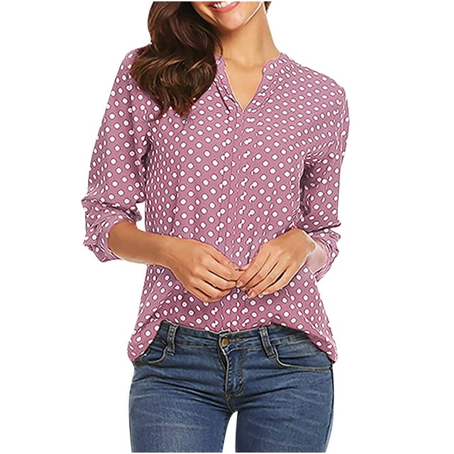 CEHVOM Blouse Décontractée et Confortable à Pois Manches Longues Col en V pour Femmes en Solde