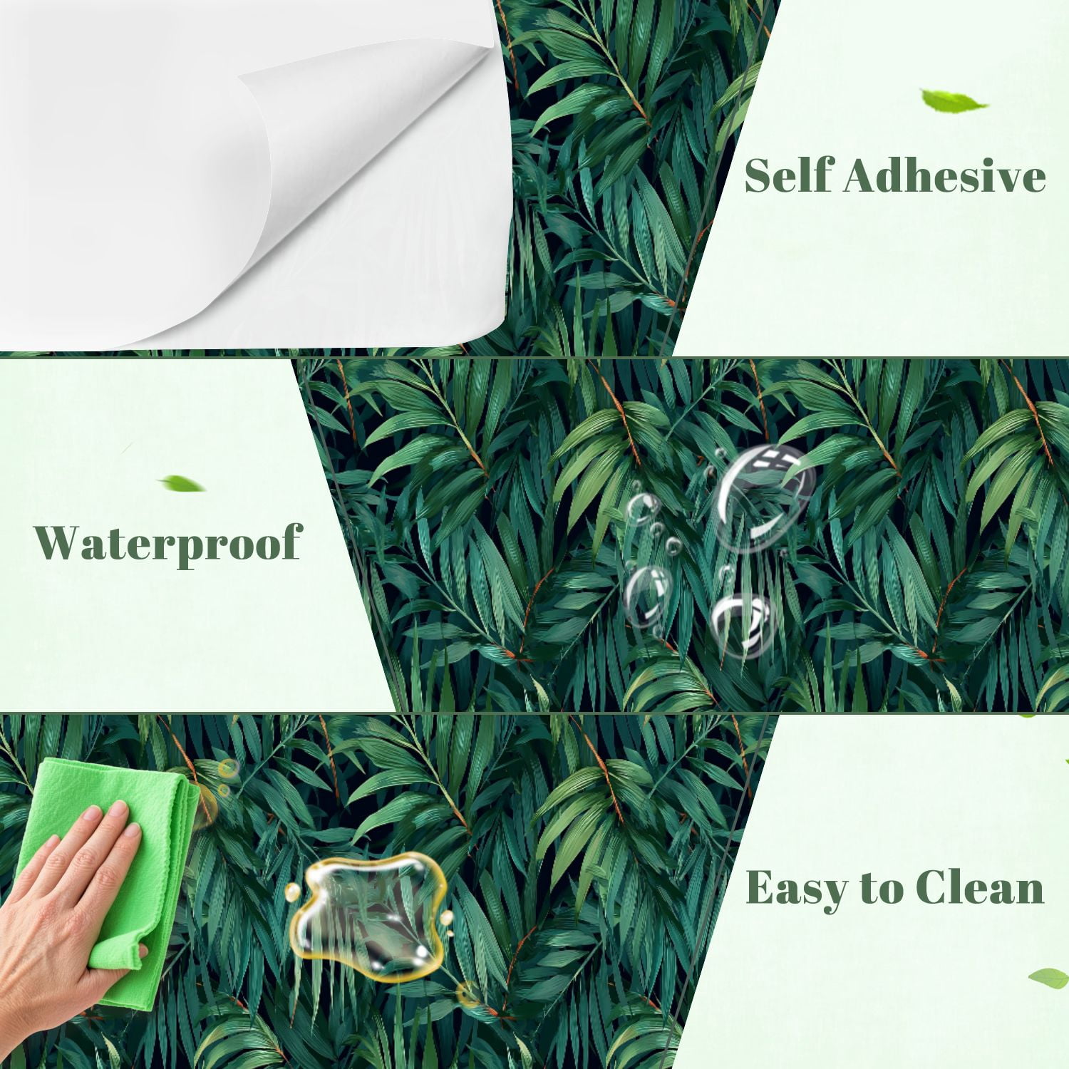 Peel and Stick Wallpaper palm frond Tropical leaves seamless Banana leaf Exotic design Hawaiian 24in x 118in Contact Paper Removable Self Adhesive Wall Mural Wall Decor for Bedroom Kitchen Cabinets