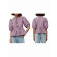 thumbnail image 2 of Womens Y2k Leopard Print Peplum Babydoll /4 Length Puff Sleeve Cute Going Out Tops Purple Stripes L, 2 of 5
