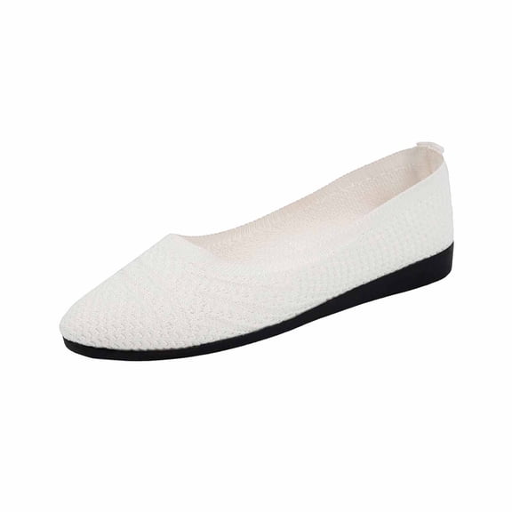 Xfvqtps Breathable Knit Slip on Flats for Women Round Toe Comfortable Walking Shoes Casual Flat Shoes Soft Sole Shoes Slip on Loafers White