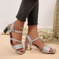thumbnail image 4 of Rokment Womens Glitter Sequin Metallic Dressy Sandals Bling Square Toe Chunky Block High Heels Summer Dress Shoes for Bride Wedding Summer Silver Size 7.5, 4 of 7