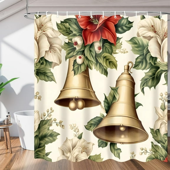 Christmas Theme Decor Shower Curtain for Bathroom Shower Curtain Set with 12 Hooks Waterproof Fabric Bath Curtain for Bathtub Restroom Decor, 72 X 72 in