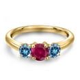 thumbnail image 3 of Gem Stone King 18K Yellow Gold Plated Silver Red Created Ruby and Persian Blue Moissanite Engagement Ring for Women | 1.06 Cttw | Round 5MM | Gemstone July Birthstone | Size 9, 3 of 6
