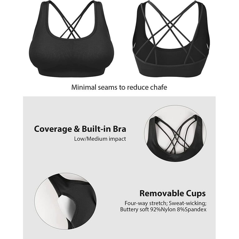 MOVINOW Sports Bra Seamless Padded Strappy Sports Bras for Women Yoga Bra  Workout Removable Cups 
