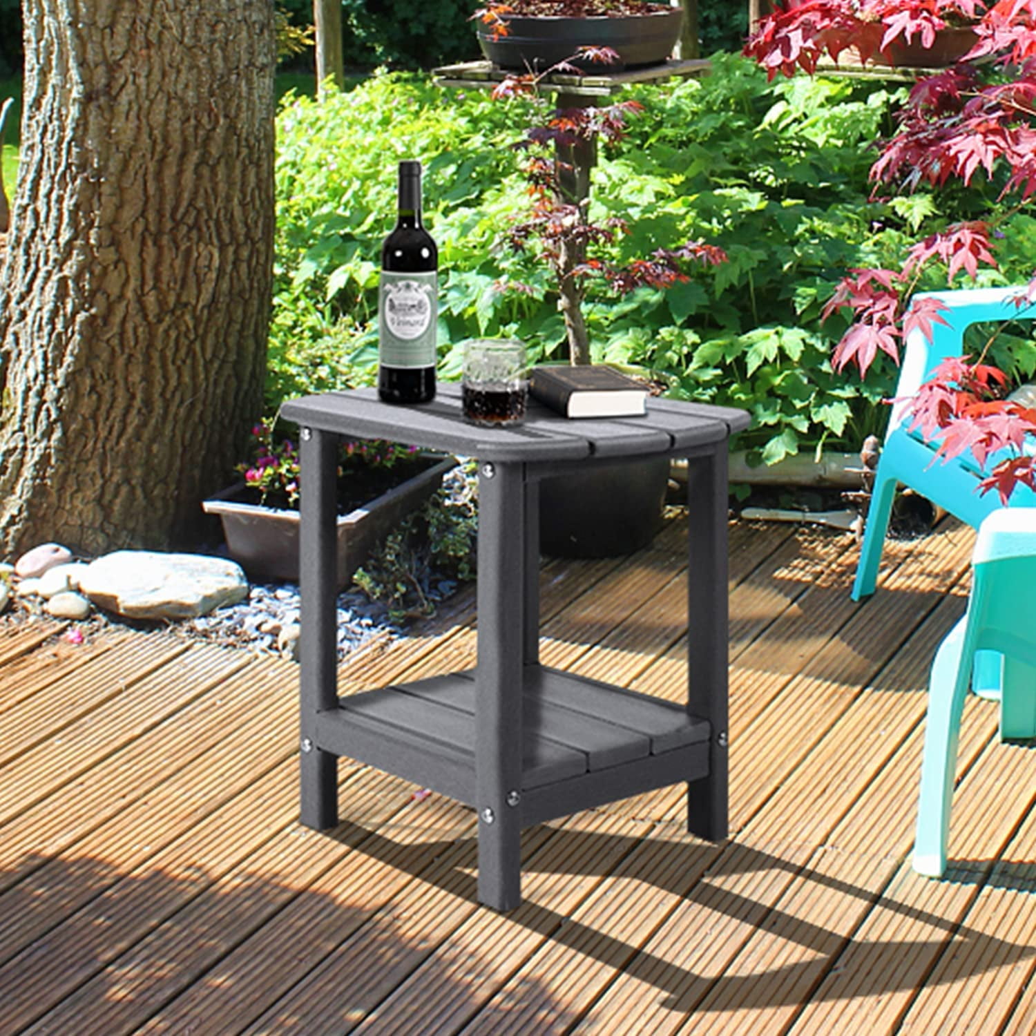Nalone End Table Adirondack Small Side Table 16.5" Outdoor HDPE Plastic Small End Table for Home Living Room Bedroom Patio Farmhouse (Grey)