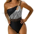 thumbnail image 1 of Moxiu Women's Mesh Tummy Control Swimsuit - One-Shoulder Color Block Full Coverage Sporty Beach Monokini White,S, 1 of 7