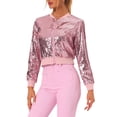 thumbnail image 4 of INSPIRE CHIC Women's Sequin Party Long Sleeve Zipper Up Cropped Bomber Jacket M Pink, 4 of 6