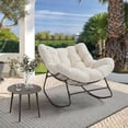 thumbnail image 2 of Dovov Oversized Papasan Rocking Chair, Indoor Outdoor Rocking Chair Patio Egg Chair with Cushion, Heavy Duty Steel Papasan Rocker Lounge Chair for Porch Balcony Nursery Living Room, Cream White, 2 of 11
