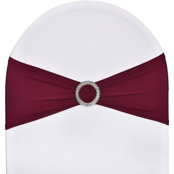 XmhyTop 10pcs Stretch Spandex Chair Bows for Christmas Wedding Party Banquet Decoration Elastic Bulk Chair Sashes with Buckle Engagement Event Birthday Graduation Meeting(Burgundy Maroon)