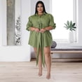 thumbnail image 4 of AURA Women Plus Size Lace Shirt Dress Sexy Solid Color Mini Dress 3 4 Sleeve Irregular Hem, 4 of 7