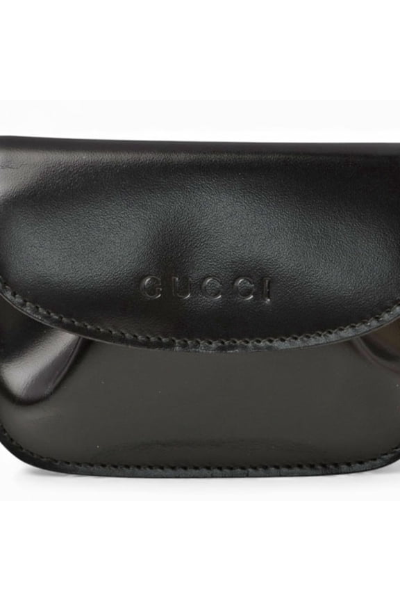 Pre-Owned Gucci coin case, black leather wallet, 030 2091 (Good)