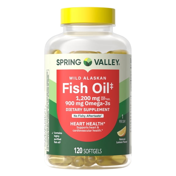 Spring Valley Wild Alaskan Omega-3 Fish Oil Soft Gels for Heart Health, 1200 mg, 120 Count
