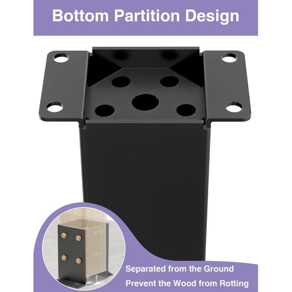 4 PCS Heavy Duty Metal Post Base, 3.5x3.5" Inner Size, Powder Coated for Deck Railing Support