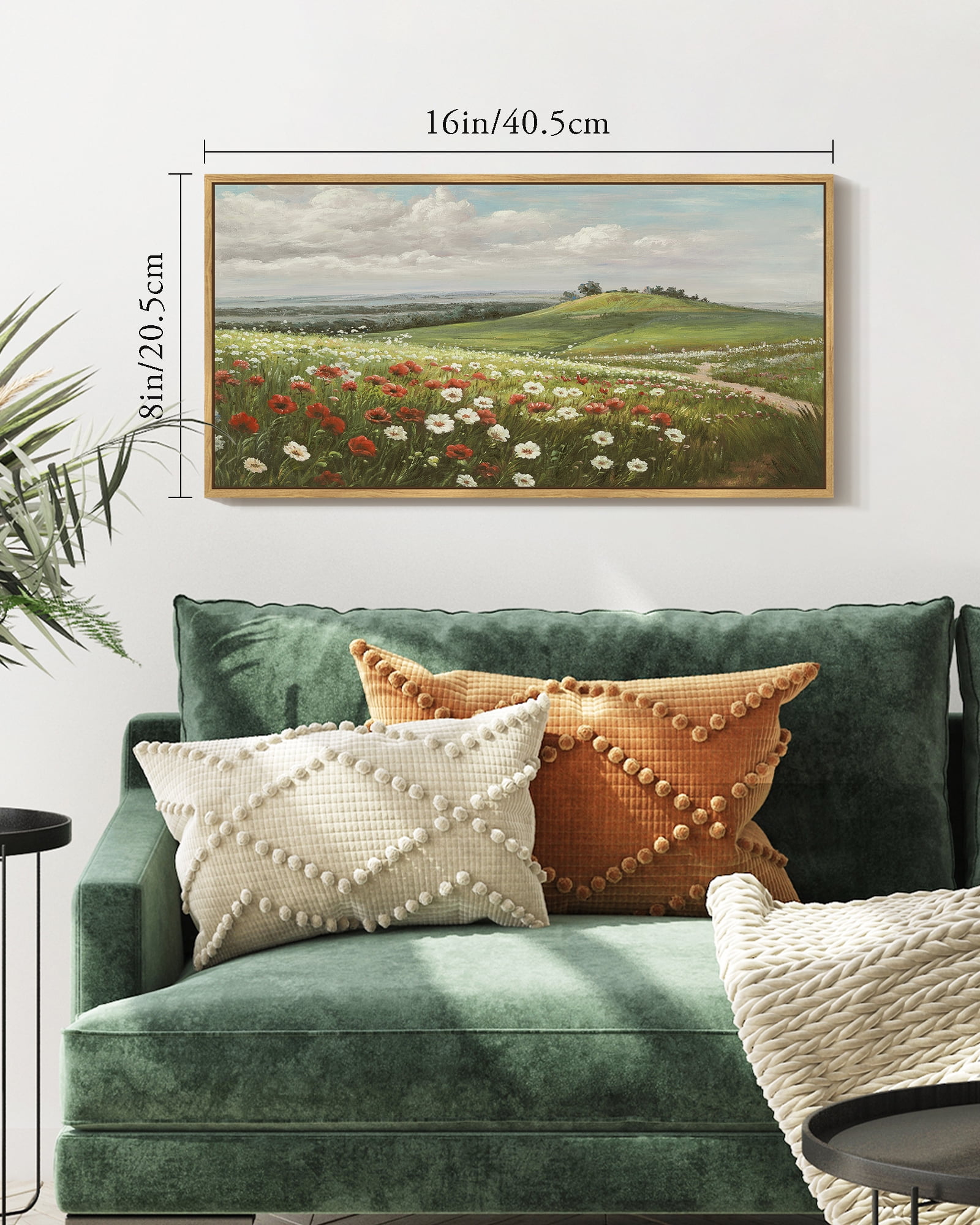 Drsoum Vintage Landscape Wall Art Grassland Meadow Wildflower Field Wall Prints Classic Retro Farmhouse Rustic Decorations for Living Room Bedroom 8x16in Natural Framed