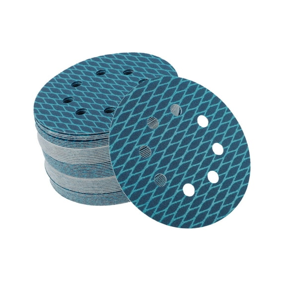 50 Pcs Sanding Discs 5 Inch 8 Hole 150 Grit Hook and Loop Sandpaper Universal for Automotive Repair Blue