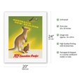 thumbnail image 2 of Australia - New Zealand - Fly Canadian Pacific Air Lines - Kangaroo with Baby Joey Kiwi - Vintage Airline Travel Poster by Peter Ewart c.1956 - Fine Art Rolled Canvas Print 16in x 20in, 2 of 4