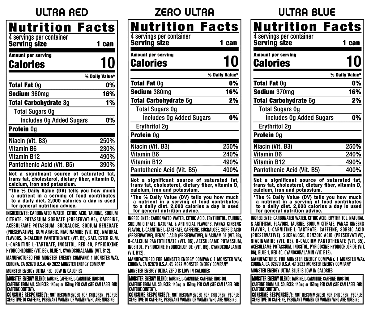 Monster Energy, Ultra VP 3, Red, White, Blue, 16 fl oz 12 Pk (Walmart Exclusive)