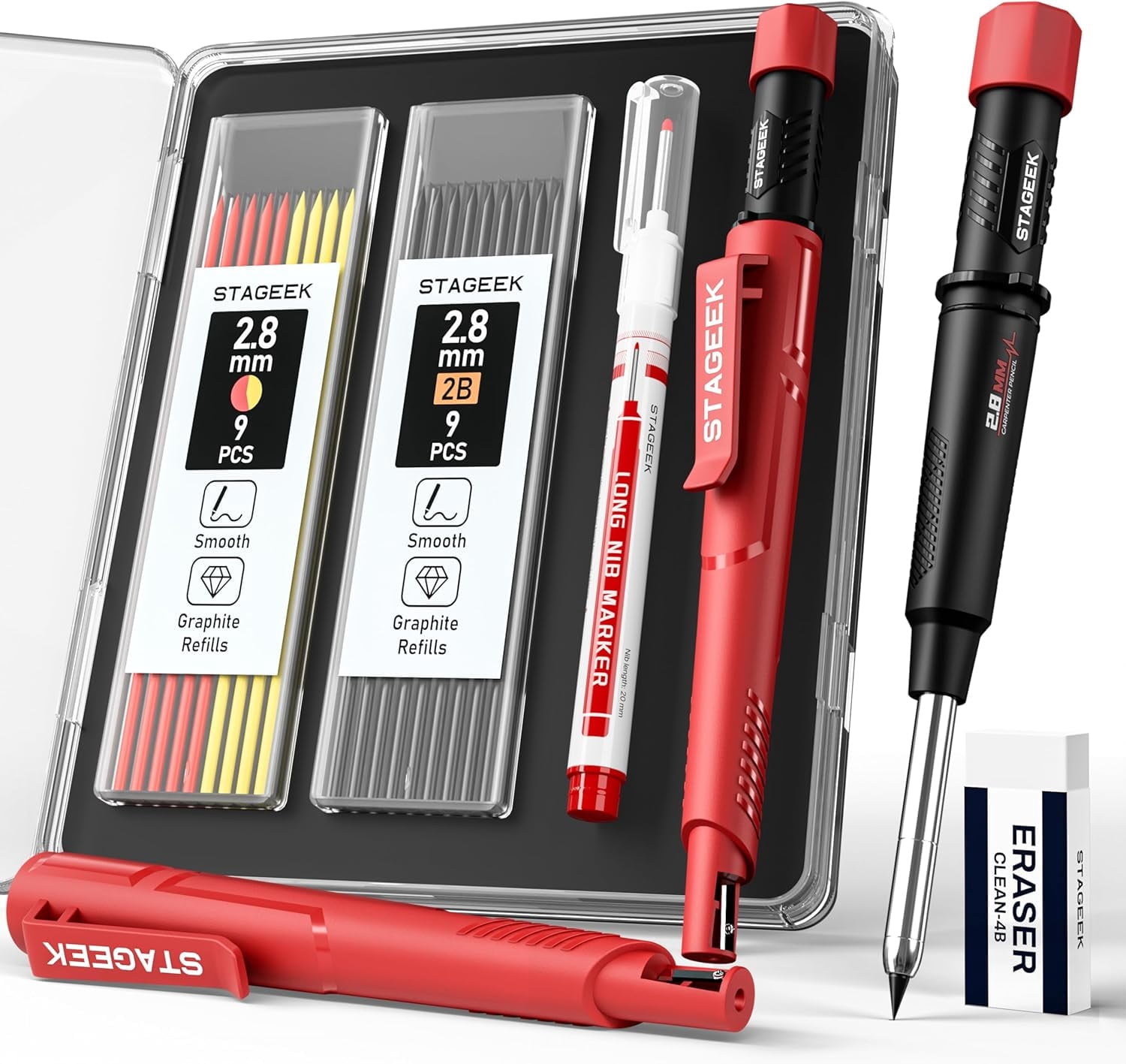 STAGEEK 34 Pack Carpenter Pencil Set with Sharpener & Markers
