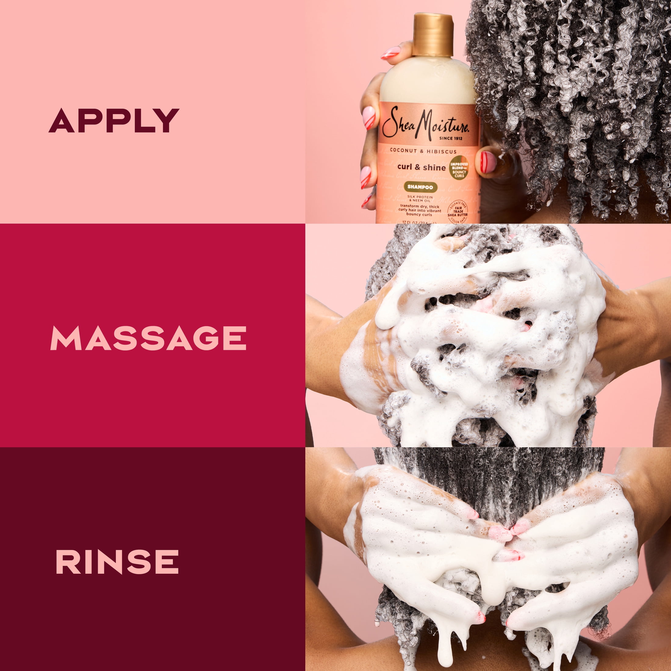 Shea Moisture Curly Hair Shampoo For Added Bounce, Definition & Dry Hair Cleansing, Coconut & Hibiscus With Silk Protein, Neem Oil And Coconut Oil, 13 fl oz