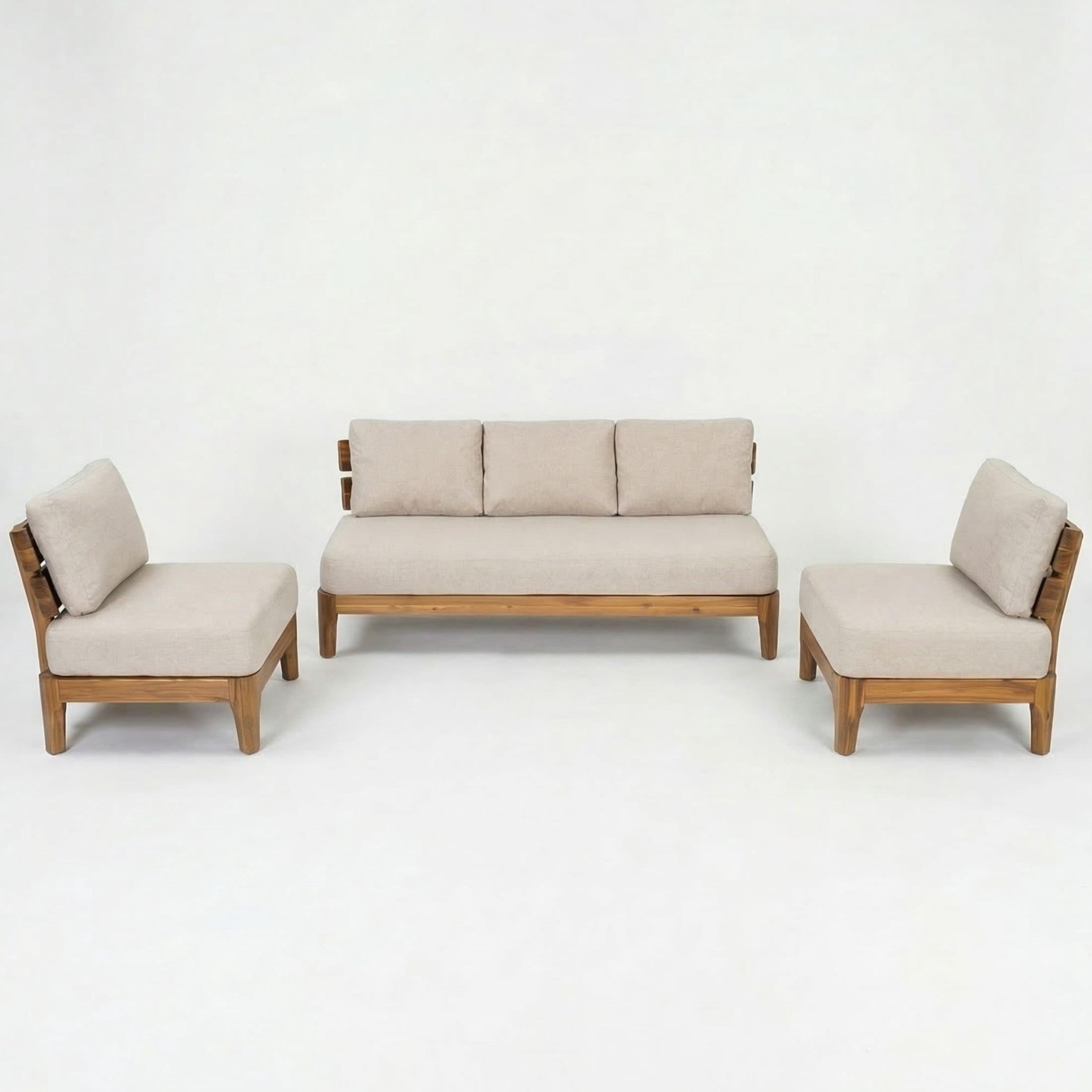 Christopher Knight Home 3-Piece Outdoor Patio Set, Acacia Wood Sofa and Club Chairs, Teak + Beige