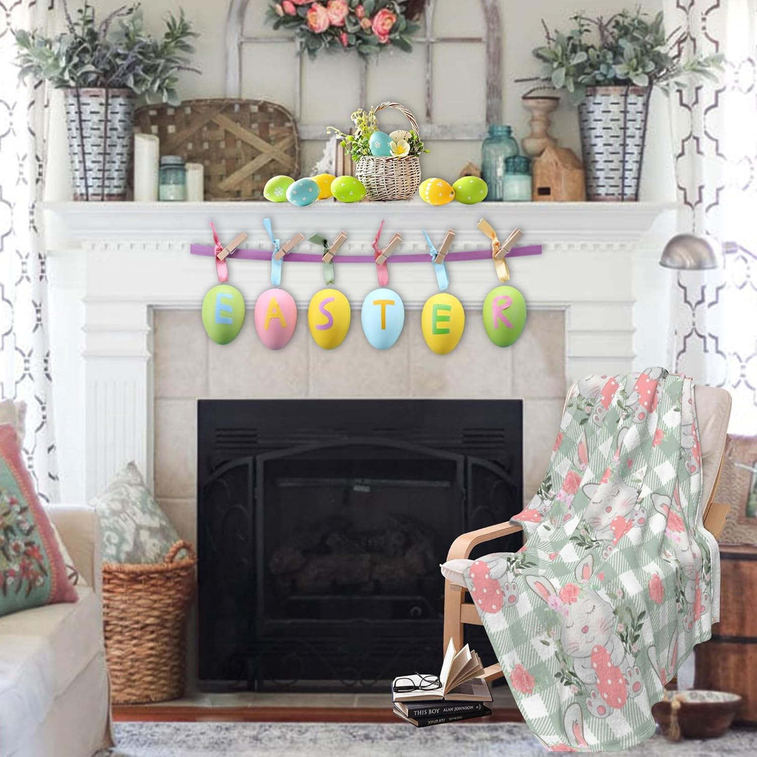 Luxury Plush Easter Blanket Red Blue Green Yellow Colorful Bunny Throw Blanket for Couch,Lightweight Soft and Warm Throws Blankets for Sofa Bed Living Room in Spring 40" x 30"