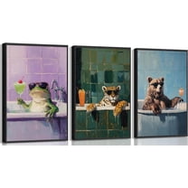 Hieng Funny Animals Bathroom Wall Art Trendy Animals Bathtub Posters Artwork Eclectic Bear Leopard Frog Painting Pictures Wall Decor for Bathroom Washroom Dorm Home Decoration Unframed