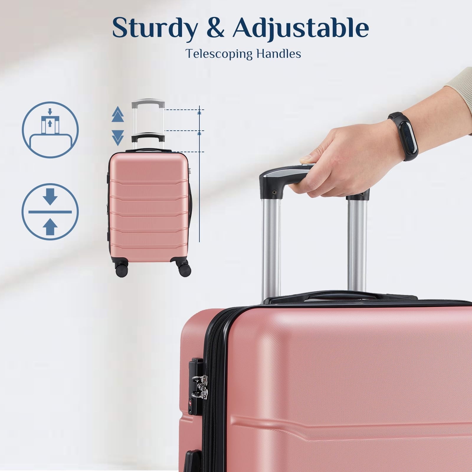 Kelno 3-Piece Hardside Luggage Set 20/24/28Inch ABS Suitcase Set with Double Spinner Wheels TSA Lock Lightweight Rolling Luggage, Pink