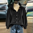 thumbnail image 4 of Chbgutlmr Button down Velour Tops for Women Peasant Long Sleeve Ruffled V Neck Blouse Tops Casual Loose Fall Trendy T-Shirts, 4 of 9