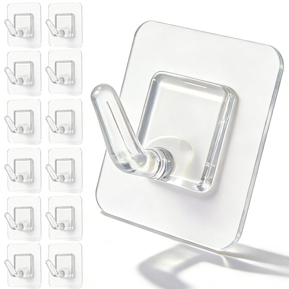 20 Pack Adhesive Wall Hooks for Hanging, Clear Adhesive Towel Coat Hooks, Damage Free Sticky Utility Hooks for Bathroom