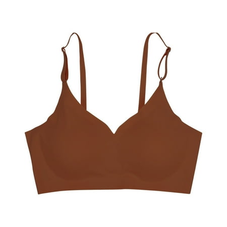 PEASKJP Push Up Bras for Women Sleek Low Back Bras for Women-Seamless Wired Invisible Backless Bras Halter Bra Plus Size Lingerie for Women Coffee S