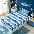 thumbnail image 4 of meiyoeat Blue Stripe Ocean Shark Silhouette Twin Sheets for Men Women Boys, Coastal Sea Wildlife Bedding, Blue White, 3pcs, 1 Flat Sheet, 1 Fitted Sheet and 1 Pillowcase, 4 of 6