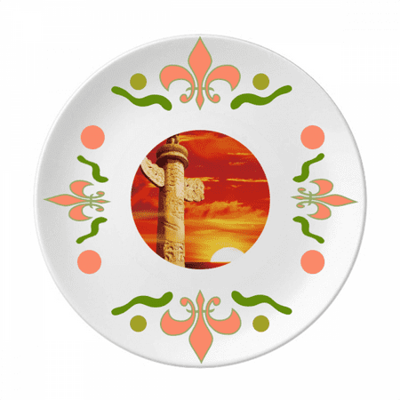 

Red Sun Sky Ornamental Column China Flower Ceramics Plate Tableware Dinner Dish