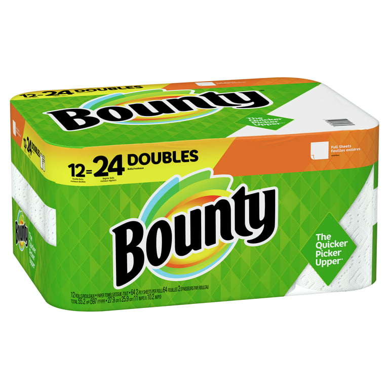BOUNTY PAPER TOWELS 12 DOUBLE = 24 REGULAR ROLLS BULK White STURDY