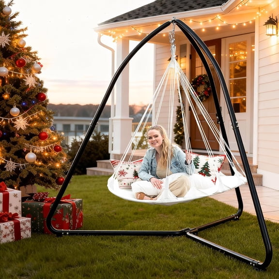 Tripod Hanging Chair Stand – 400lbs Capacity, Heavy Duty Steel, Rust Resistant, Stable Hammock Frame for Air Porch, Indoor/Outdoor Use – Swing Not Included, Black
