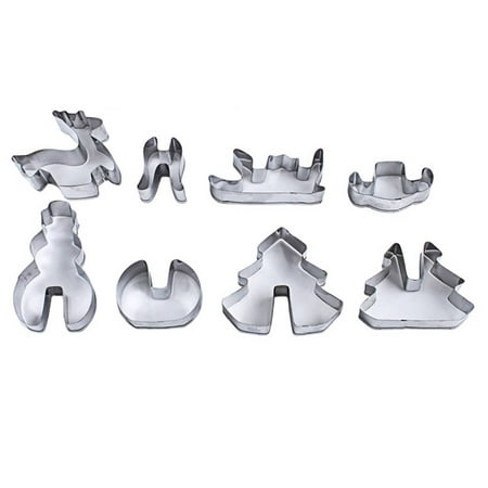 8Pcs Christmas Cookie Cutter Sets Stainless Steel Cake Biscuit Mould 3D Pastry Mold DIY Baking