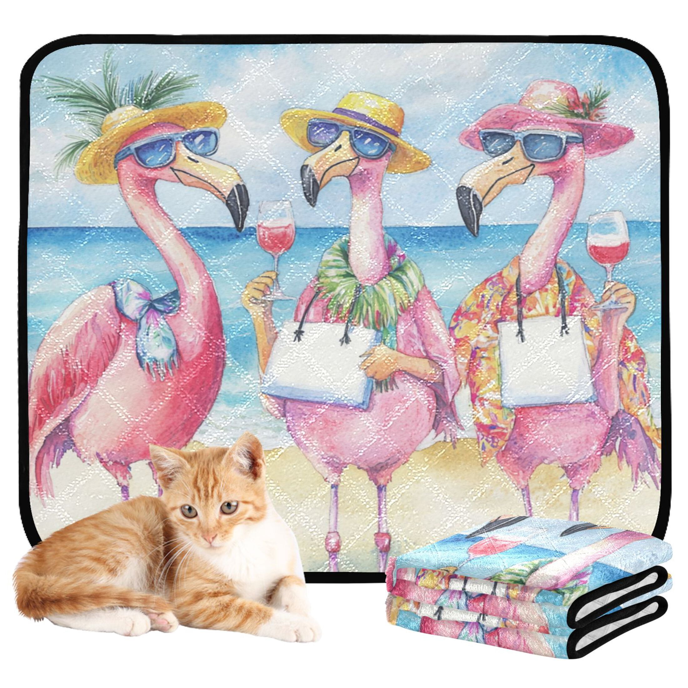 Qxltty Traveling Flamingos Cat litter Pads Pet Set of 2 Diaper Mats Center Anti-leakage Layer Absorbent Soft and Comfortable
