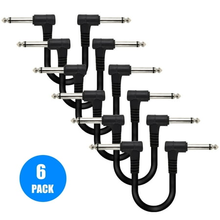 6 Inch 15cm 6 Packs Guitar Effect Pedal Cable Top Patch Cable 1/4'' Right Angle High