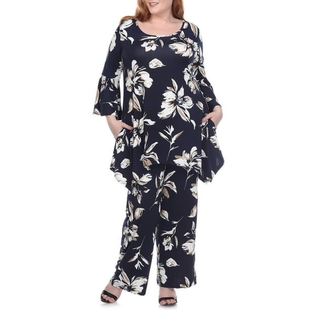 White Mark - White Mark Women's Plus Size Floral Bell Sleeve Tunic and ...
