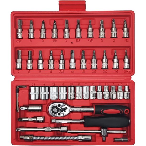 Conjunto de zócalo de trinquete, llave de trinquete, enchufes y estuches, herramientas mecánicas profesionales para automóviles, usado compatible con bicicleta, motor de motocicleta Afortunado Sencillez